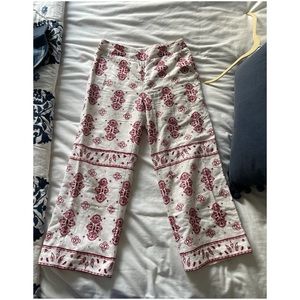 White linen red stitching anthropologie pants